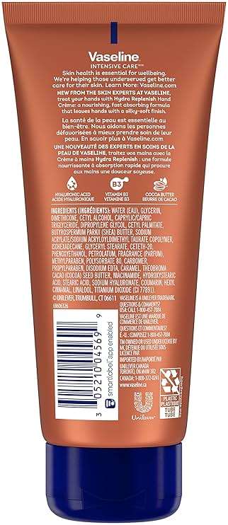 Vaseline Intensive Care Hand Crème Moisturizer for Dry Hands Hydra Replenish Made with hyaluronic acid, vitamin B3, and cocoa butter 3.4 oz 6 Count - Image 2
