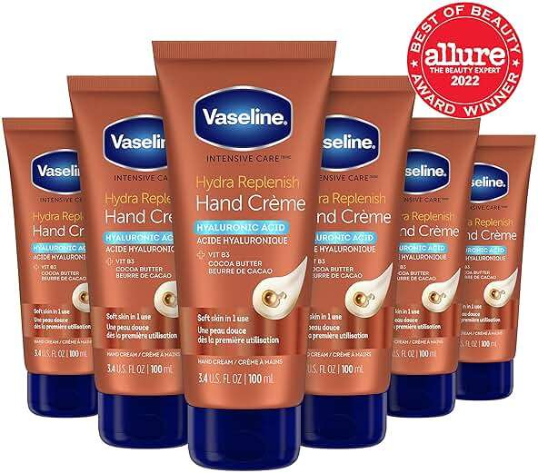Vaseline Intensive Care Hand Crème Moisturizer for Dry Hands Hydra Replenish Made with hyaluronic acid, vitamin B3, and cocoa butter 3.4 oz 6 Count - Image 3