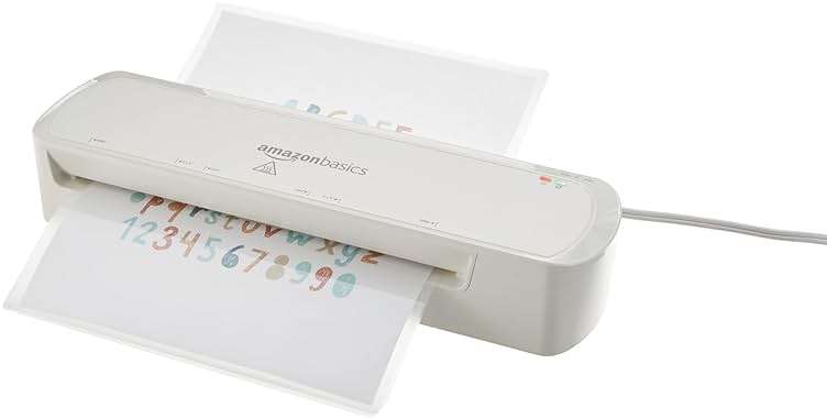 Amazon Basics 9-Inch Thermal Laminator Machine with Quick Warm-Up, 2 Heat Settings, Jam Release for Documents and Photos, White - Image 1