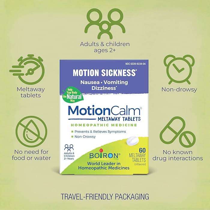 Boiron MotionCalm Relief for Nausea, Vomiting, or Dizziness associated with Motion Sickness Due to Travel, Amusement Rides, and Video Games or VR - Non-Drowsy - 60 Count - Image 3