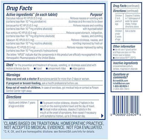 Boiron MotionCalm Relief for Nausea, Vomiting, or Dizziness associated with Motion Sickness Due to Travel, Amusement Rides, and Video Games or VR - Non-Drowsy - 60 Count - Image 6