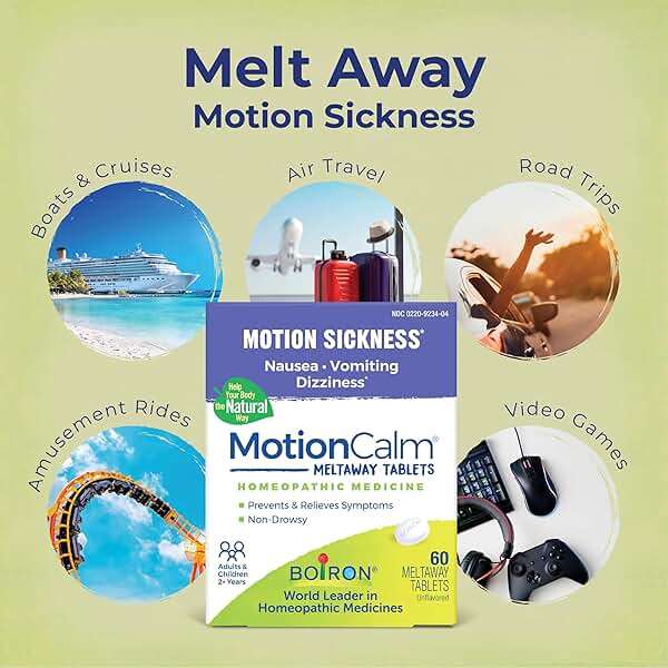 Boiron MotionCalm Relief for Nausea, Vomiting, or Dizziness associated with Motion Sickness Due to Travel, Amusement Rides, and Video Games or VR - Non-Drowsy - 60 Count - Image 7