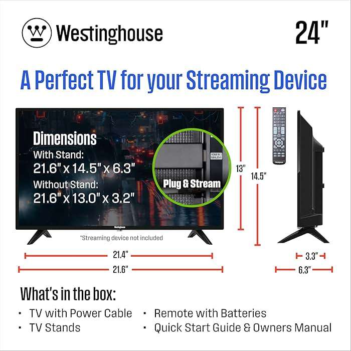 Westinghouse 24 Inch TV, HD LED Small Flat Screen Non-Smart Television, Works with Fire Stick, Roku, Apple TV, TiVo, Xumo, and Streaming Devices - Image 3