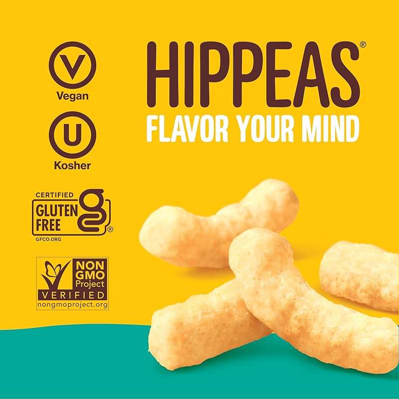 HIPPEAS Chickpea Puffs, Groovy White Cheddar, Gluten Free Snacks, Dairy Free, Vegan, 0.8oz, Pack of 18, 3g Protein, 2g Fiber, Crunchy, Nutritious, Baked Plant Protein Snack, Non-GMO, Kosher - Image 3