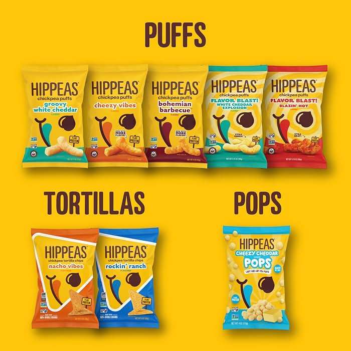HIPPEAS Chickpea Puffs, Groovy White Cheddar, Gluten Free Snacks, Dairy Free, Vegan, 0.8oz, Pack of 18, 3g Protein, 2g Fiber, Crunchy, Nutritious, Baked Plant Protein Snack, Non-GMO, Kosher - Image 5
