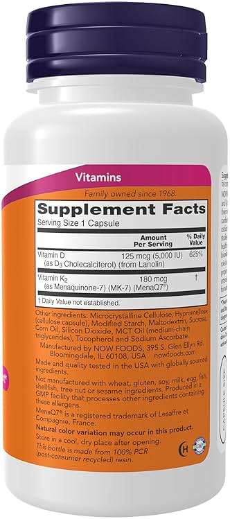 NOW Supplements, Mega D-3 & MK-7, 5000 IU / 180 mcg, Bone & Cardiovascular Support*, Vitamins K-3 & K-2, 120 Capsules - Image 2