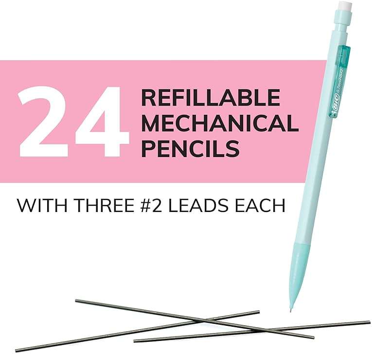BIC Xtra-Smooth Pastel Mechanical Pencils with Erasers, Medium Point (0.7mm), 24-Count Pack, Bulk Mechanical Pencils for School or Office Supplies - Image 2