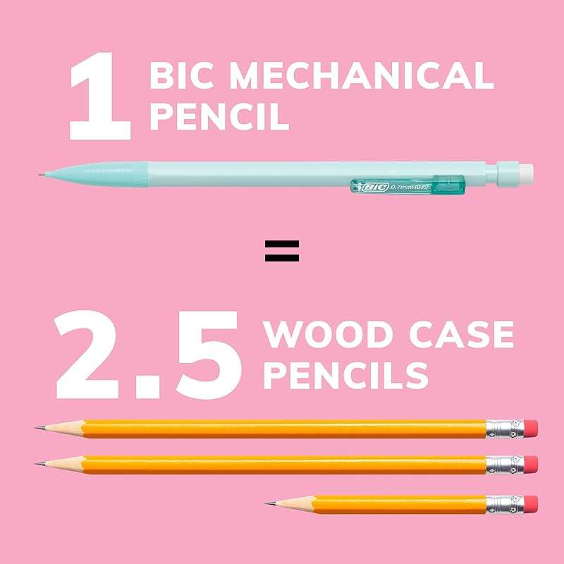 BIC Xtra-Smooth Pastel Mechanical Pencils with Erasers, Medium Point (0.7mm), 24-Count Pack, Bulk Mechanical Pencils for School or Office Supplies - Image 4