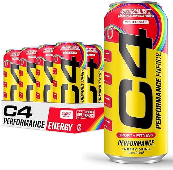 C4 Performance Energy Drink Cosmic Rainbow, Zero Sugar Carbonated Preworkout Energy, 200mg Caffeine with Beta Alanine, 16 Fl Oz (12 Pack), Packaging May Vary - Image 1