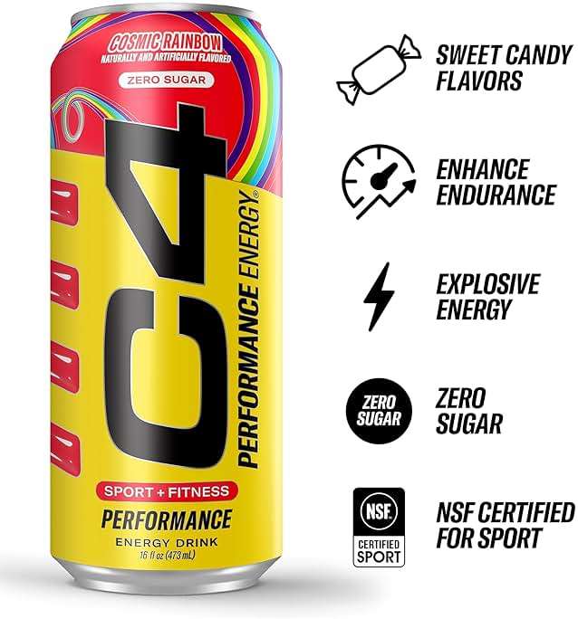 C4 Performance Energy Drink Cosmic Rainbow, Zero Sugar Carbonated Preworkout Energy, 200mg Caffeine with Beta Alanine, 16 Fl Oz (12 Pack), Packaging May Vary - Image 3