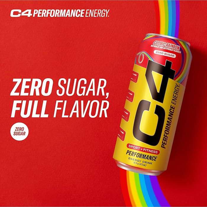 C4 Performance Energy Drink Cosmic Rainbow, Zero Sugar Carbonated Preworkout Energy, 200mg Caffeine with Beta Alanine, 16 Fl Oz (12 Pack), Packaging May Vary - Image 5