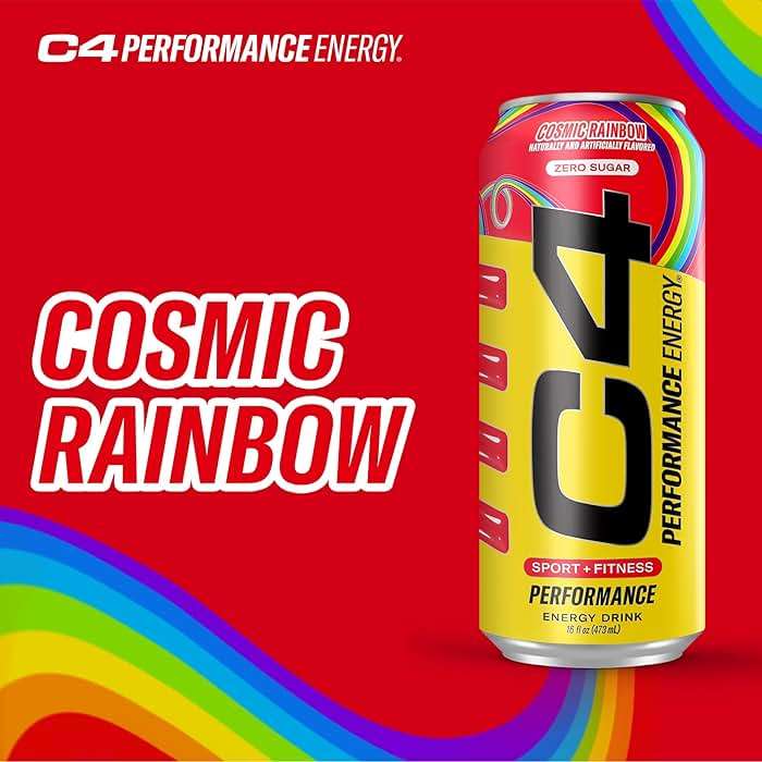 C4 Performance Energy Drink Cosmic Rainbow, Zero Sugar Carbonated Preworkout Energy, 200mg Caffeine with Beta Alanine, 16 Fl Oz (12 Pack), Packaging May Vary - Image 6