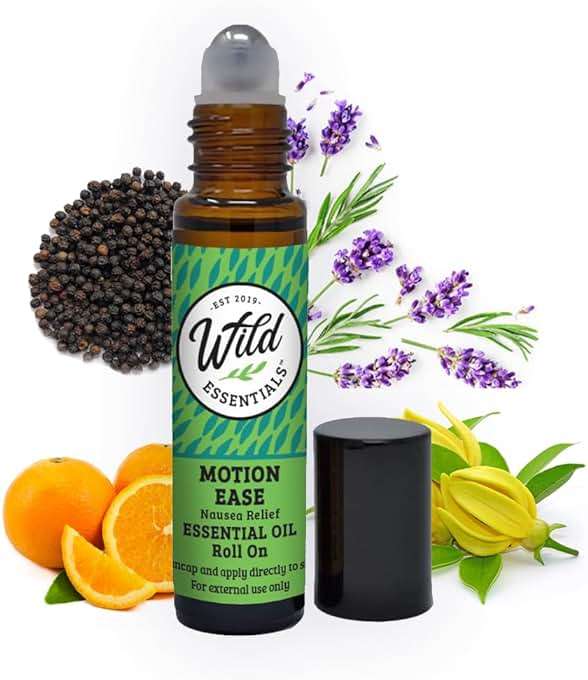 Wild Essentials Motion Ease Essential Oil Roll On, 10ml Motion Sickness, Nausea, Upset Stomach, Vertigo, Dizzy, Seasick, Carsick, Made with Organic Jojoba Oil, Ready to Use, Moisturizer, All Natural - Image 1