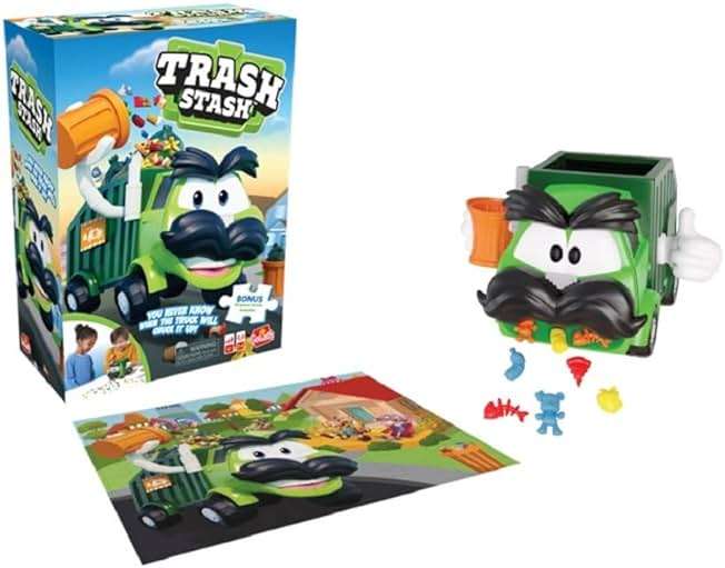 Goliath Trash Stash Game w/ 24pc Puzzle - Fill Trashcan, Watch It Dump Into Garbage Truck Or Truck Chucks It Up - Includes 24-Piece Puzzle - Image 3
