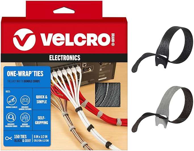 VELCRO Brand 150pk Cable Ties Value Pack, 8in | Gifts for Tech Lovers | For Wire Management and Cord Organizer | Replace Zip Ties with Reusable Straps, Reduce Waste - Image 1