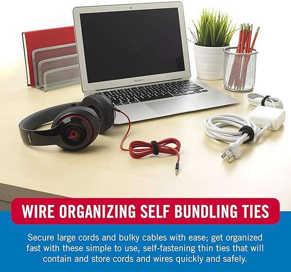 VELCRO Brand 150pk Cable Ties Value Pack, 8in | Gifts for Tech Lovers | For Wire Management and Cord Organizer | Replace Zip Ties with Reusable Straps, Reduce Waste - Image 3