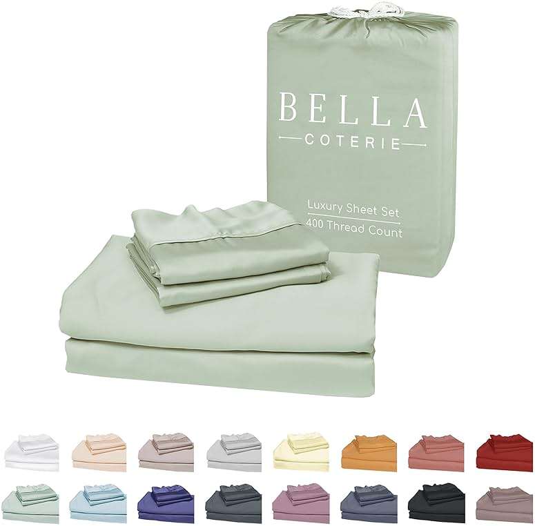 Bella Coterie Luxury Bamboo Viscose Queen Size Sheet Set | 100% Organically Grown | Ultra Soft | Cooling for Hot Sleepers | 18" Deep Pocket [Sea Glass] - Image 1