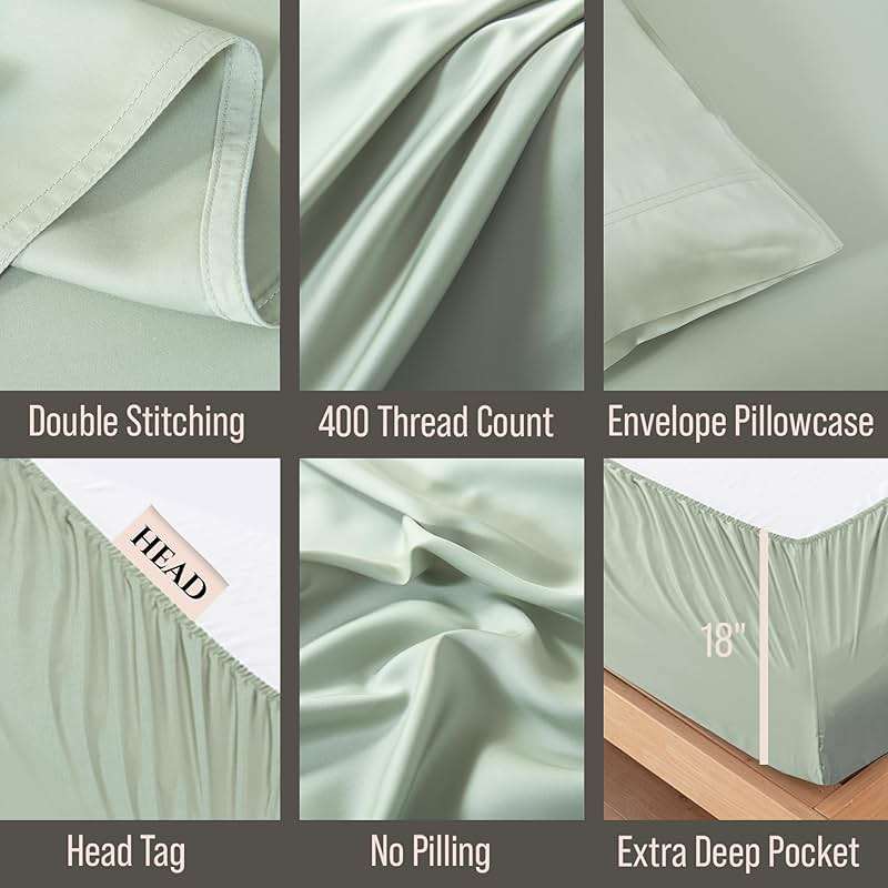 Bella Coterie Luxury Bamboo Viscose Queen Size Sheet Set | 100% Organically Grown | Ultra Soft | Cooling for Hot Sleepers | 18" Deep Pocket [Sea Glass] - Image 3