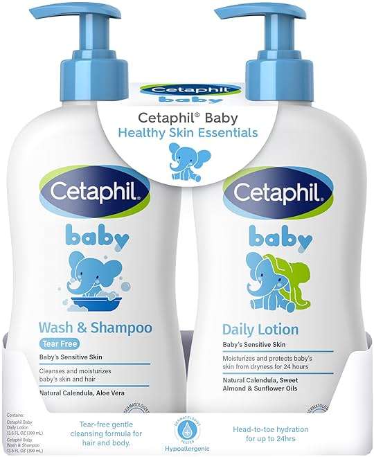 Cetaphil Baby Wash & Shampoo Plus Body Lotion, Healthy Skin Essentials, Head to Toe Hydration for up to 24 Hours, for Delicate, Sensitive Skin, 2-Pack,White - Image 1