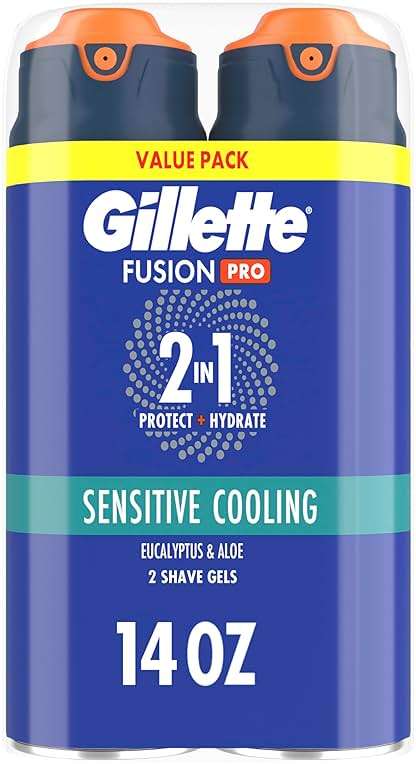 Gillette PRO Shaving Gel For Men Cools To Soothe Skin And Hydrates Facial Hair, TWIN PACK - Total 14oz, ProGlide Sensitive 2 in 1 Shave Gel - Image 1