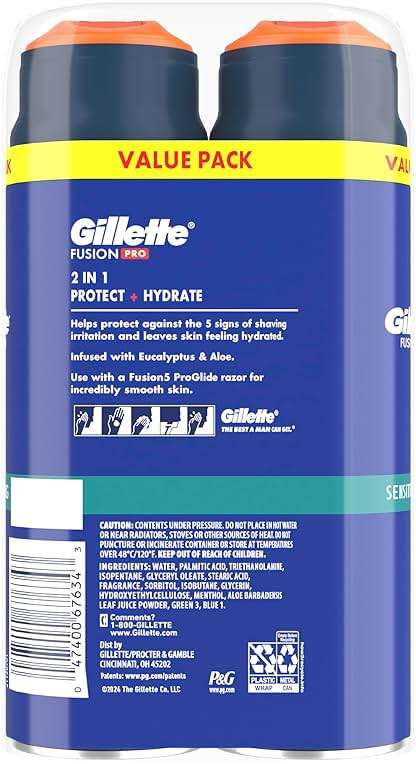 Gillette PRO Shaving Gel For Men Cools To Soothe Skin And Hydrates Facial Hair, TWIN PACK - Total 14oz, ProGlide Sensitive 2 in 1 Shave Gel - Image 11