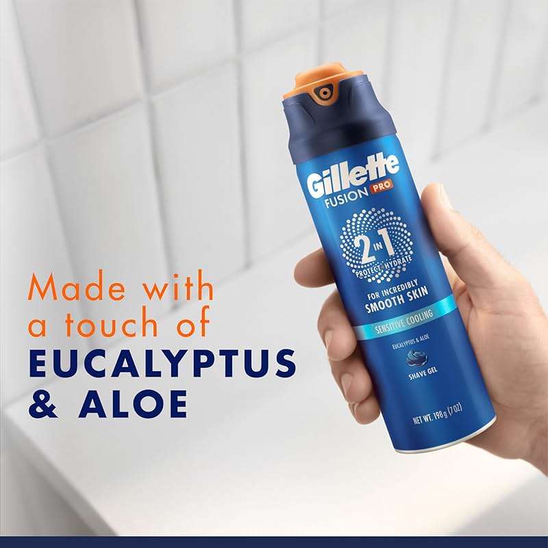 Gillette PRO Shaving Gel For Men Cools To Soothe Skin And Hydrates Facial Hair, TWIN PACK - Total 14oz, ProGlide Sensitive 2 in 1 Shave Gel - Image 6