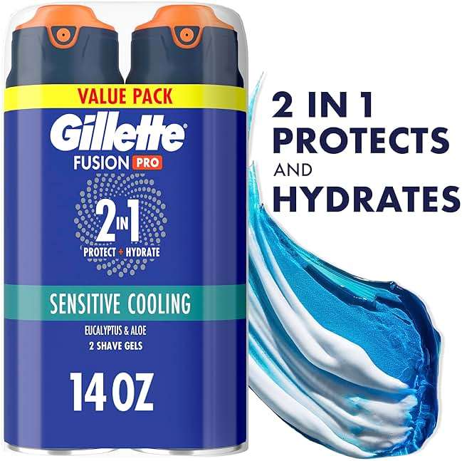 Gillette PRO Shaving Gel For Men Cools To Soothe Skin And Hydrates Facial Hair, TWIN PACK - Total 14oz, ProGlide Sensitive 2 in 1 Shave Gel - Image 9