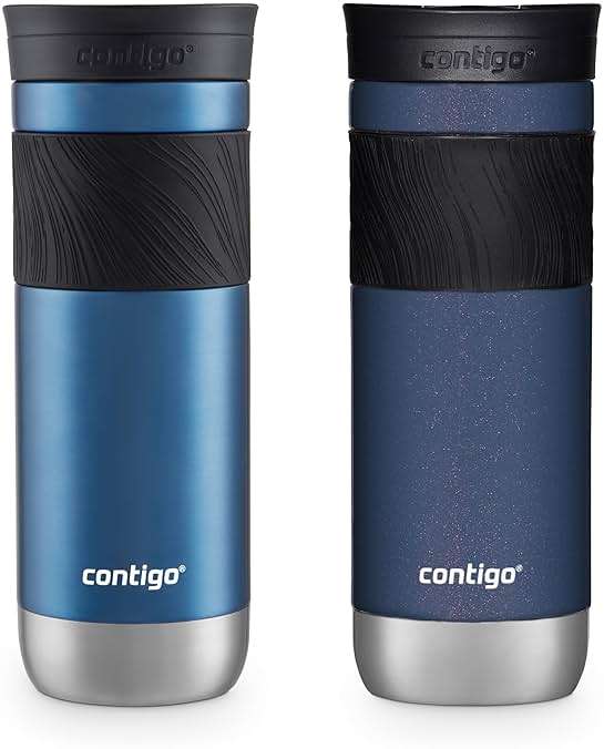 Contigo SNAPSEAL Insulated Stainless Steel Travel Mug with Grip 20oz. Blue Corn Transparent Satin & Midnight Berry - Image 1