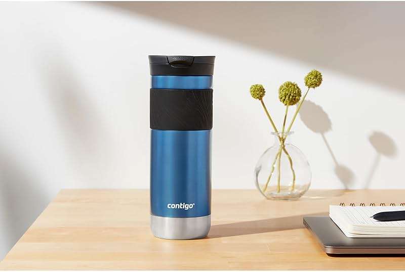Contigo SNAPSEAL Insulated Stainless Steel Travel Mug with Grip 20oz. Blue Corn Transparent Satin & Midnight Berry - Image 2