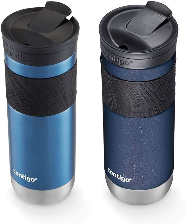 Contigo SNAPSEAL Insulated Stainless Steel Travel Mug with Grip 20oz. Blue Corn Transparent Satin & Midnight Berry - Image 4