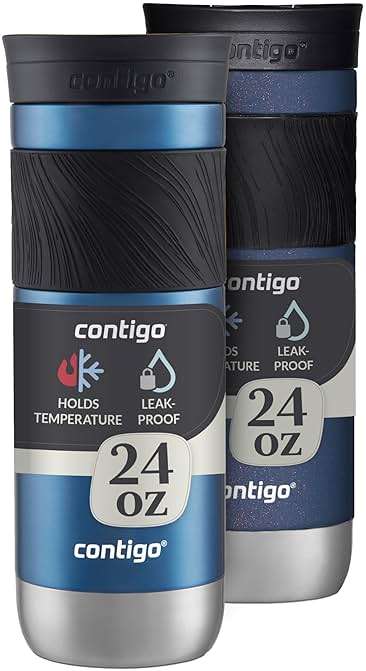 Contigo SNAPSEAL Insulated Stainless Steel Travel Mug with Grip 20oz. Blue Corn Transparent Satin & Midnight Berry - Image 6