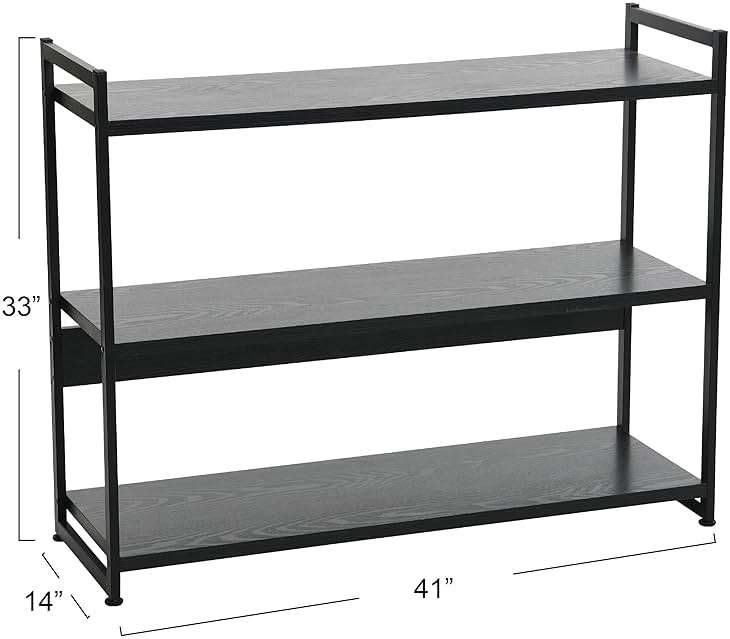 Household Essentials Jamestown Wide 3 Shelf Open Storage Bookshelf Black Oak Wood Grain and Black Metal - Image 3
