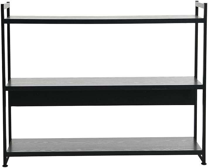 Household Essentials Jamestown Wide 3 Shelf Open Storage Bookshelf Black Oak Wood Grain and Black Metal - Image 4