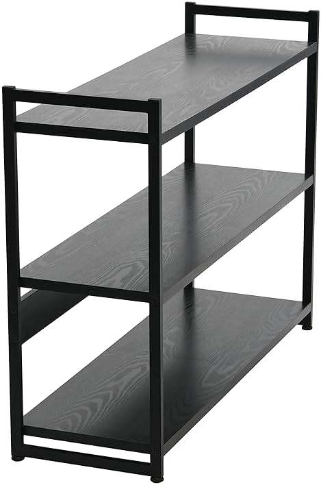 Household Essentials Jamestown Wide 3 Shelf Open Storage Bookshelf Black Oak Wood Grain and Black Metal - Image 5