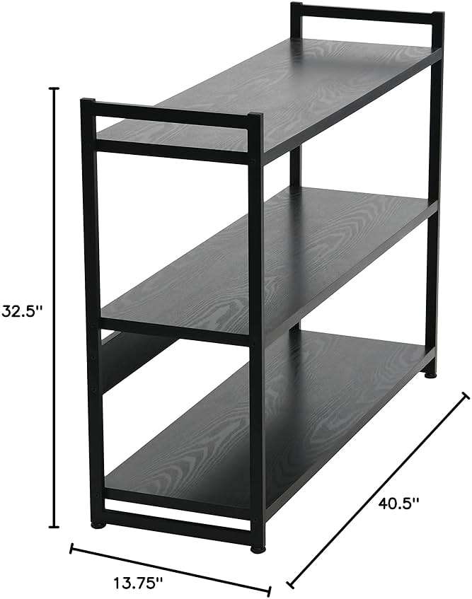 Household Essentials Jamestown Wide 3 Shelf Open Storage Bookshelf Black Oak Wood Grain and Black Metal - Image 8