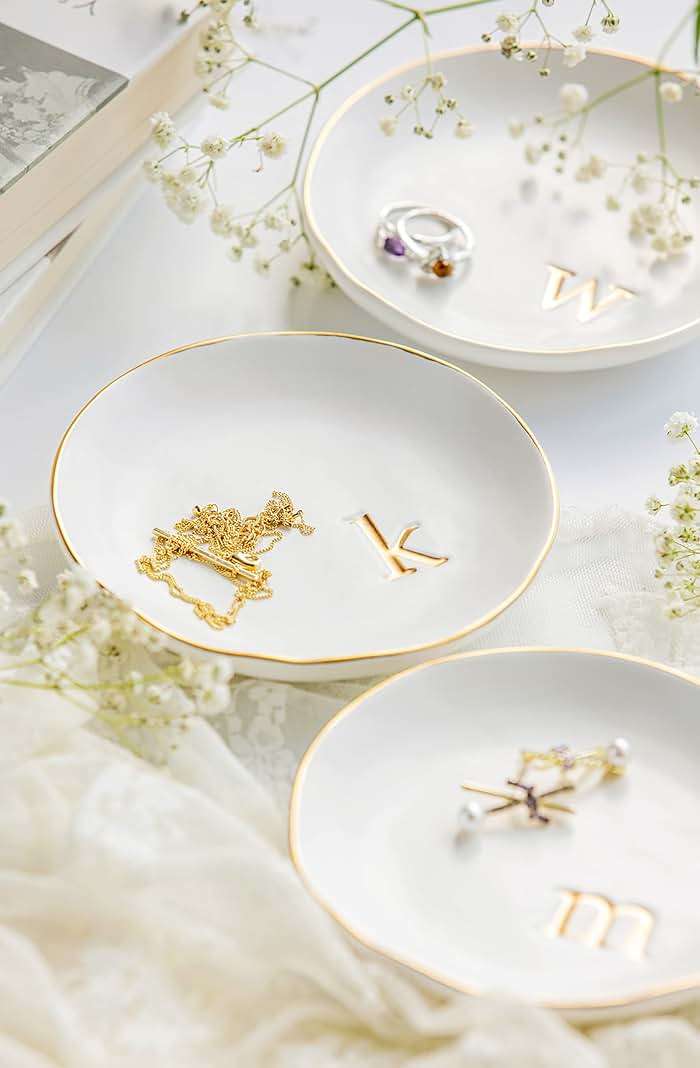 COLLECTIVE HOME - Ceramic Jewelry Tray, Decorative Trinket Dish for Rings Earrings Necklaces Bracelet Watch Keys, Birthday Mother's Day Christmas Gift for Women, 4.75", White Surface (C) - Image 2