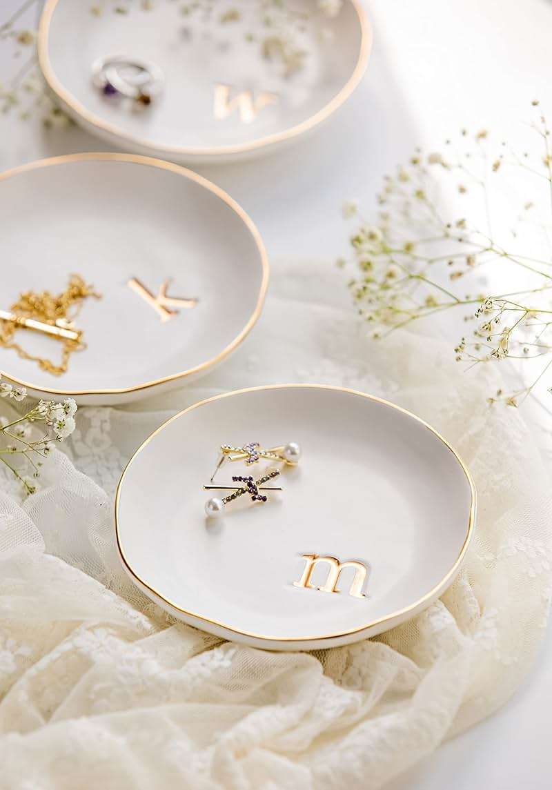 COLLECTIVE HOME - Ceramic Jewelry Tray, Decorative Trinket Dish for Rings Earrings Necklaces Bracelet Watch Keys, Birthday Mother's Day Christmas Gift for Women, 4.75", White Surface (C) - Image 6