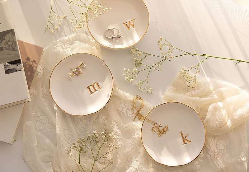 COLLECTIVE HOME - Ceramic Jewelry Tray, Decorative Trinket Dish for Rings Earrings Necklaces Bracelet Watch Keys, Birthday Mother's Day Christmas Gift for Women, 4.75", White Surface (M) - Image 8