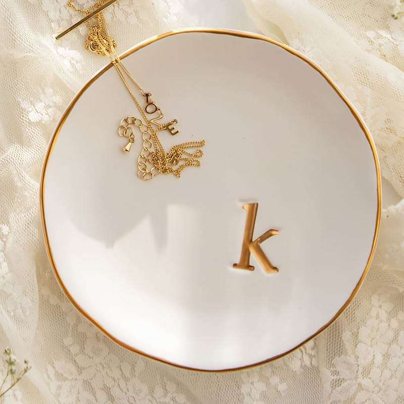 COLLECTIVE HOME - Ceramic Jewelry Tray, Decorative Trinket Dish for Rings Earrings Necklaces Bracelet Watch Keys, Birthday Mother's Day Christmas Gift for Women, 4.75", White Surface (K) - Image 2