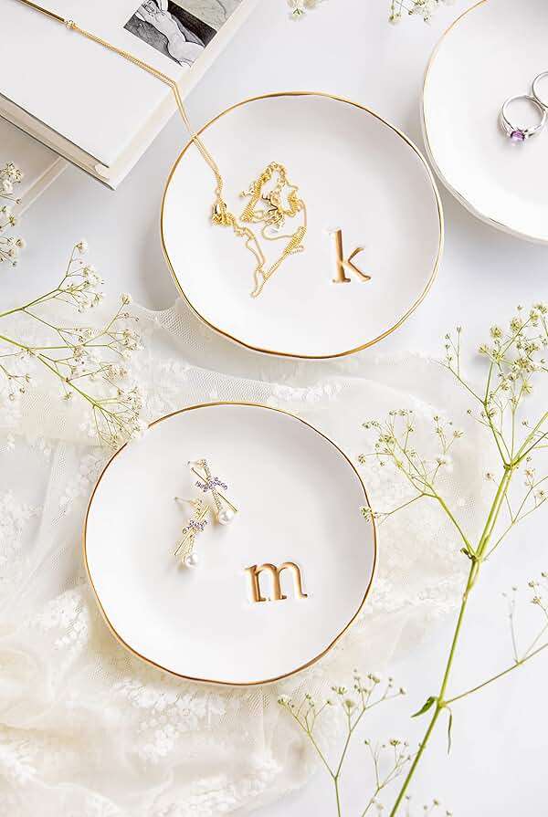 COLLECTIVE HOME - Ceramic Jewelry Tray, Decorative Trinket Dish for Rings Earrings Necklaces Bracelet Watch Keys, Birthday Mother's Day Christmas Gift for Women, 4.75", White Surface (K) - Image 5