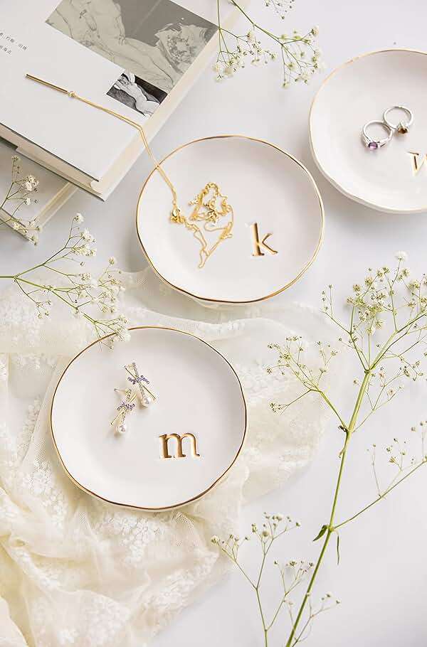 COLLECTIVE HOME - Ceramic Jewelry Tray, Decorative Trinket Dish for Rings Earrings Necklaces Bracelet Watch Keys, Birthday Mother's Day Christmas Gift for Women, 4.75", White Surface (K) - Image 6