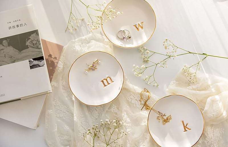 COLLECTIVE HOME - Ceramic Jewelry Tray, Decorative Trinket Dish for Rings Earrings Necklaces Bracelet Watch Keys, Birthday Mother's Day Christmas Gift for Women, 4.75", White Surface (K) - Image 7