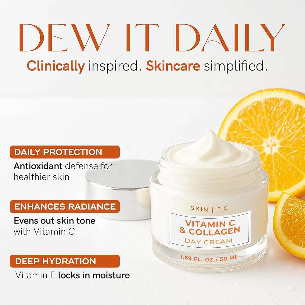 Skin 2.0 Vitamin C & Collagen Face Moisturizer - Dermatologist Tested, Anti-Aging, Skin Tightening - Brightening, Clean Beauty, Cruelty-Free, Korean Skincare for All Skin Types - 1.69 Fl oz - Image 3