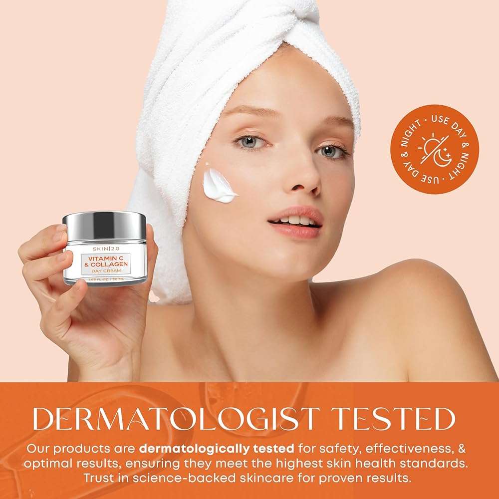 Skin 2.0 Vitamin C & Collagen Face Moisturizer - Dermatologist Tested, Anti-Aging, Skin Tightening - Brightening, Clean Beauty, Cruelty-Free, Korean Skincare for All Skin Types - 1.69 Fl oz - Image 6