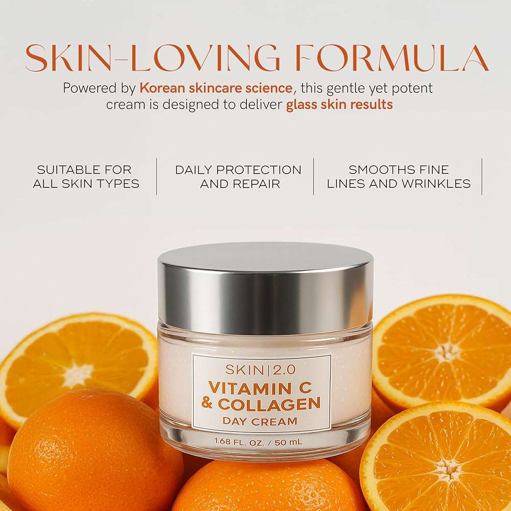 Skin 2.0 Vitamin C & Collagen Face Moisturizer - Dermatologist Tested, Anti-Aging, Skin Tightening - Brightening, Clean Beauty, Cruelty-Free, Korean Skincare for All Skin Types - 1.69 Fl oz - Image 7