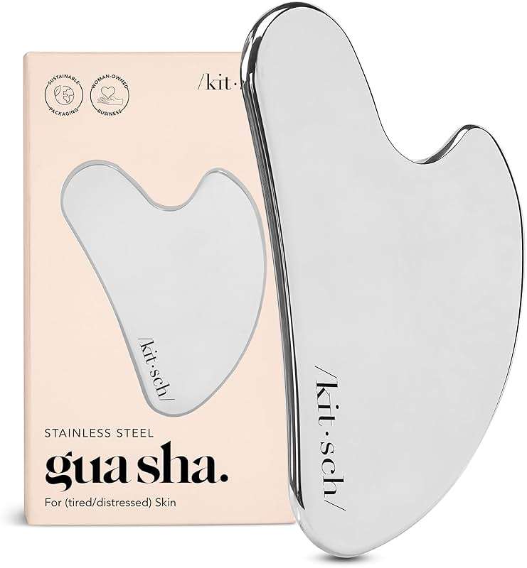 Kitsch Stainless Steel Gua Sha Facial Tools - Guasha Tool for Face, Face Sculpting Tool, Neck Massager, Double Chin Reducer Gua Sha Tools, Lymphatic Drainage Massager, Facial Skin Care - Silver - Image 1