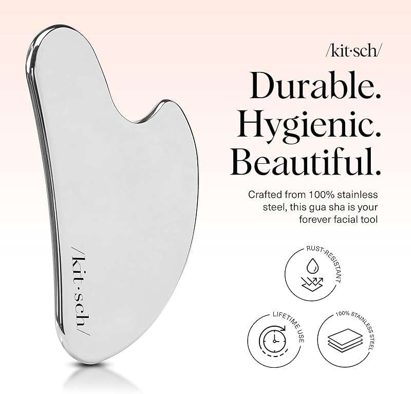 Kitsch Stainless Steel Gua Sha Facial Tools - Guasha Tool for Face, Face Sculpting Tool, Neck Massager, Double Chin Reducer Gua Sha Tools, Lymphatic Drainage Massager, Facial Skin Care - Silver - Image 2