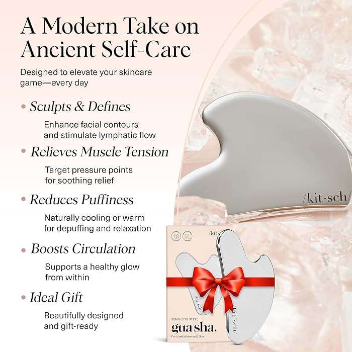 Kitsch Stainless Steel Gua Sha Facial Tools - Guasha Tool for Face, Face Sculpting Tool, Neck Massager, Double Chin Reducer Gua Sha Tools, Lymphatic Drainage Massager, Facial Skin Care - Silver - Image 3