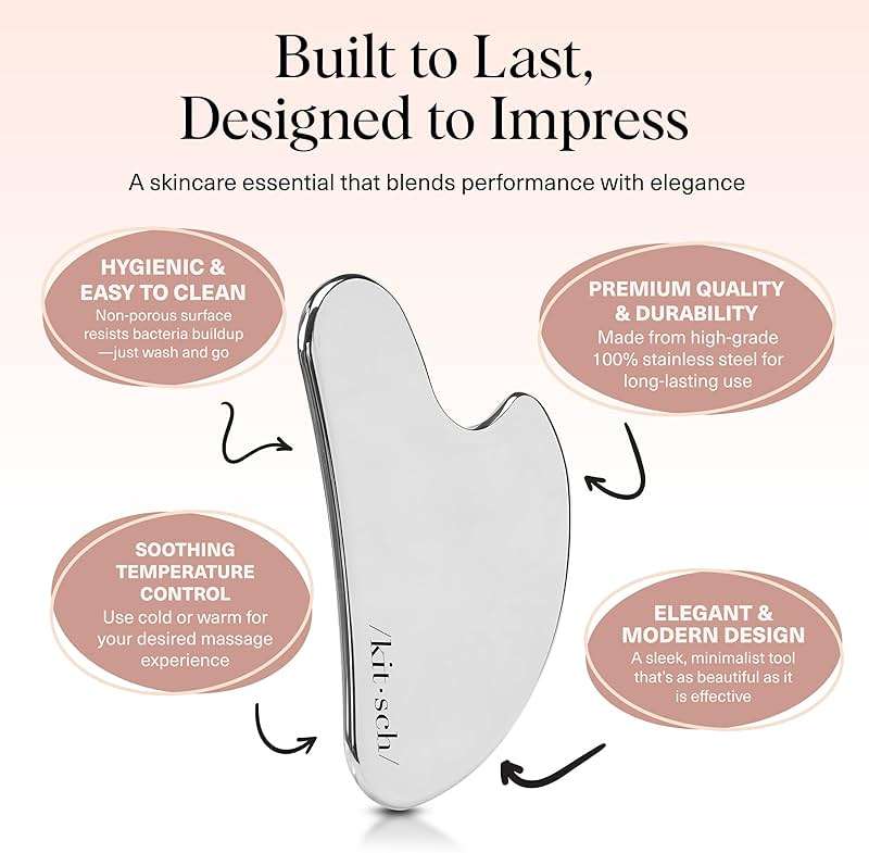 Kitsch Stainless Steel Gua Sha Facial Tools - Guasha Tool for Face, Face Sculpting Tool, Neck Massager, Double Chin Reducer Gua Sha Tools, Lymphatic Drainage Massager, Facial Skin Care - Silver - Image 4