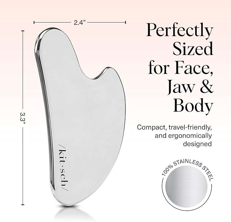 Kitsch Stainless Steel Gua Sha Facial Tools - Guasha Tool for Face, Face Sculpting Tool, Neck Massager, Double Chin Reducer Gua Sha Tools, Lymphatic Drainage Massager, Facial Skin Care - Silver - Image 5